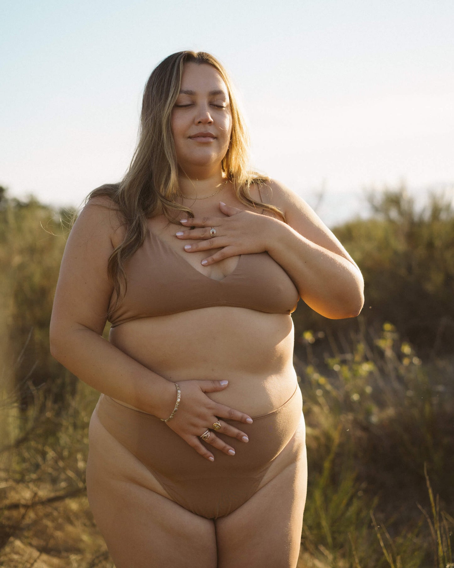 Tan | Model is wearing size 2XL with High Rise Thong