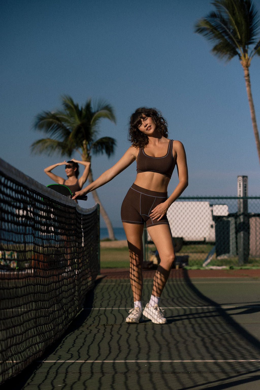 Brown / Sky Blue | Model is wearing size Medium