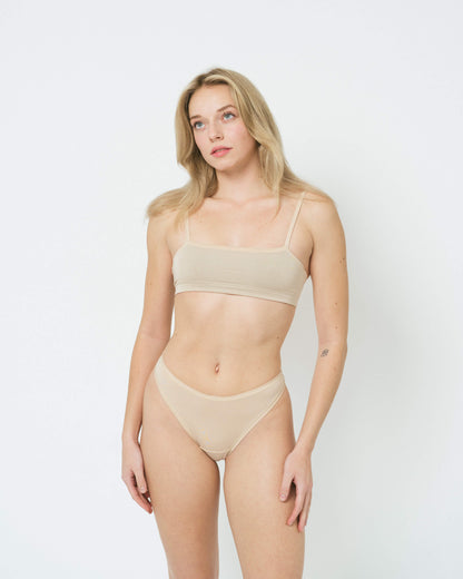 Beige | Model is wearing size XS with High Rise Bikini