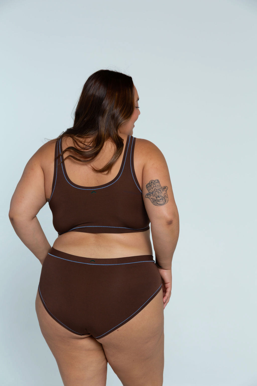 Brown / Sky Blue | Model is wearing size 2XL