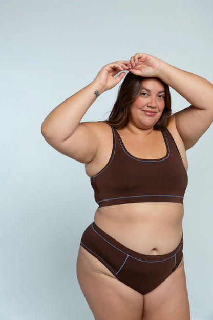 Brown / Sky Blue | Model is wearing size 2XL