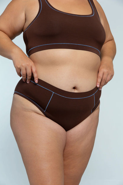 Brown / Sky Blue | Model is wearing size 2XL