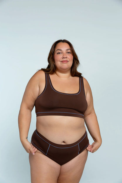 Brown / Sky Blue | Model is wearing size 2XL