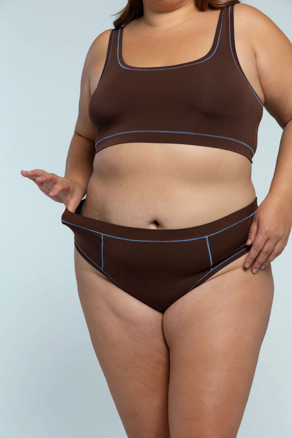 Brown / Sky Blue | Model is wearing size 2XL