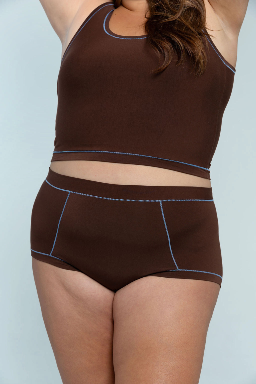 Brown / Sky Blue | Model is wearing size 2XL