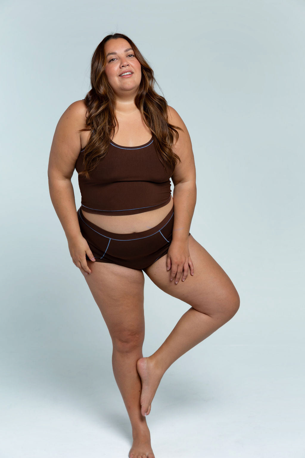 Brown / Sky Blue | Model is wearing size 2XL