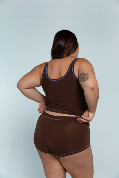 Brown / Sky Blue | Model is wearing size 2XL