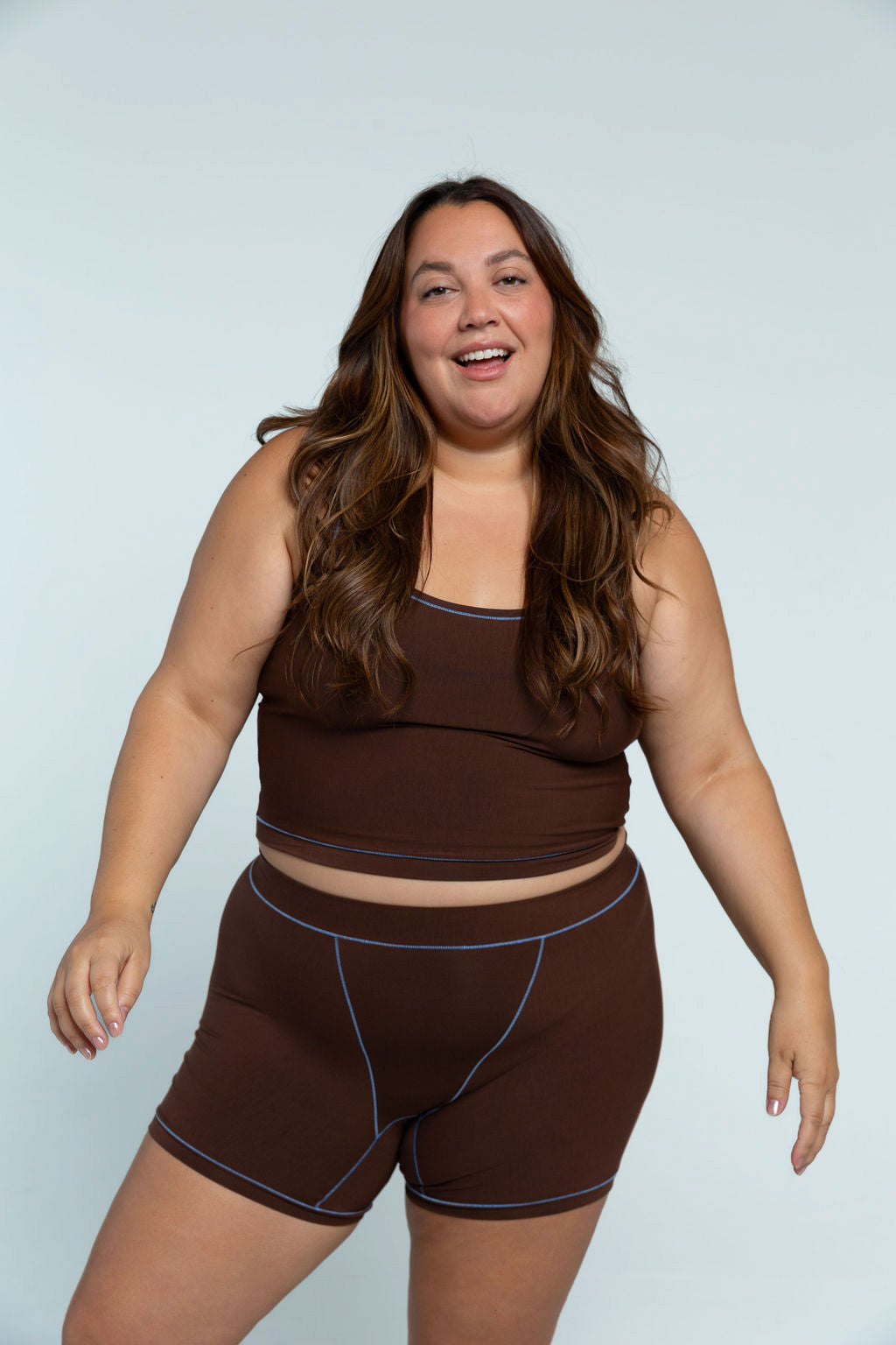 Brown / Sky Blue | Model is wearing size 2XL