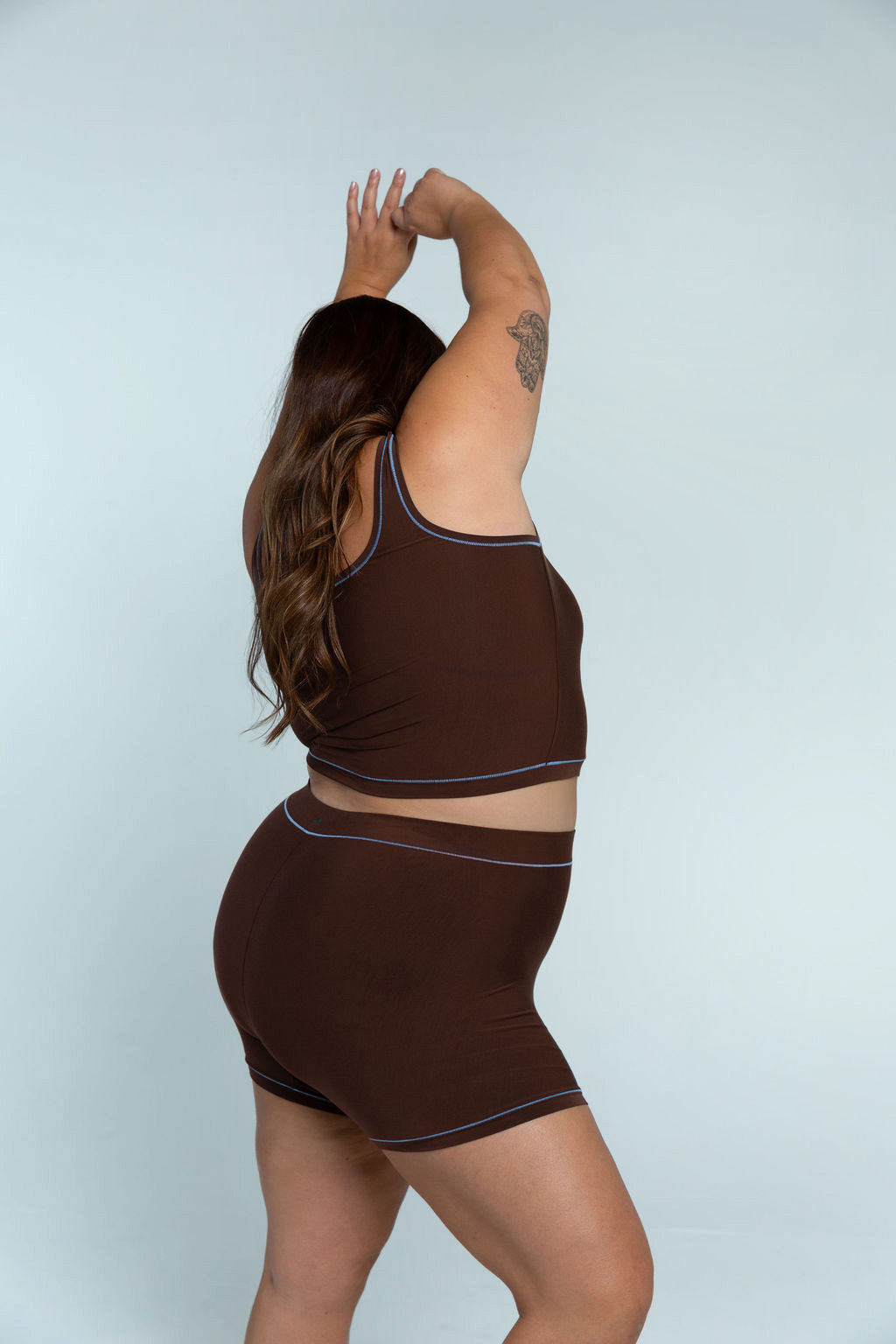 Brown / Sky Blue | Model is wearing size 2XL