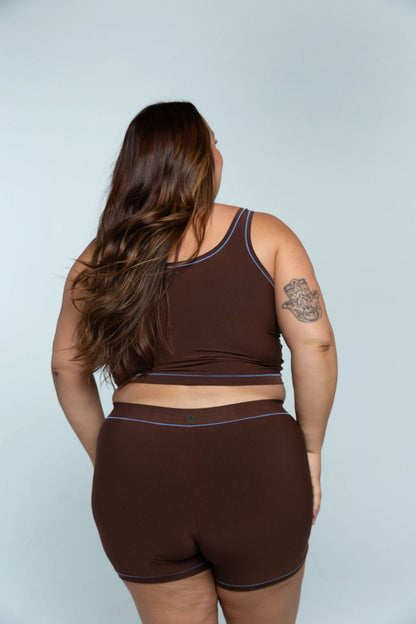 Brown / Sky Blue | Model is wearing size 2XL