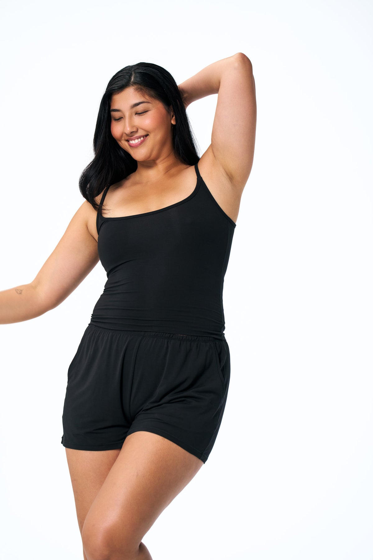 Black | Model is size M top, L bottom and 5'10".
