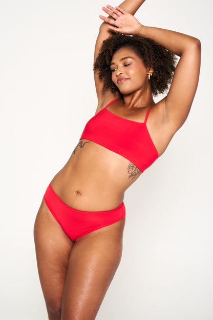 Power Play Red | Model is wearing size L undie & M bra