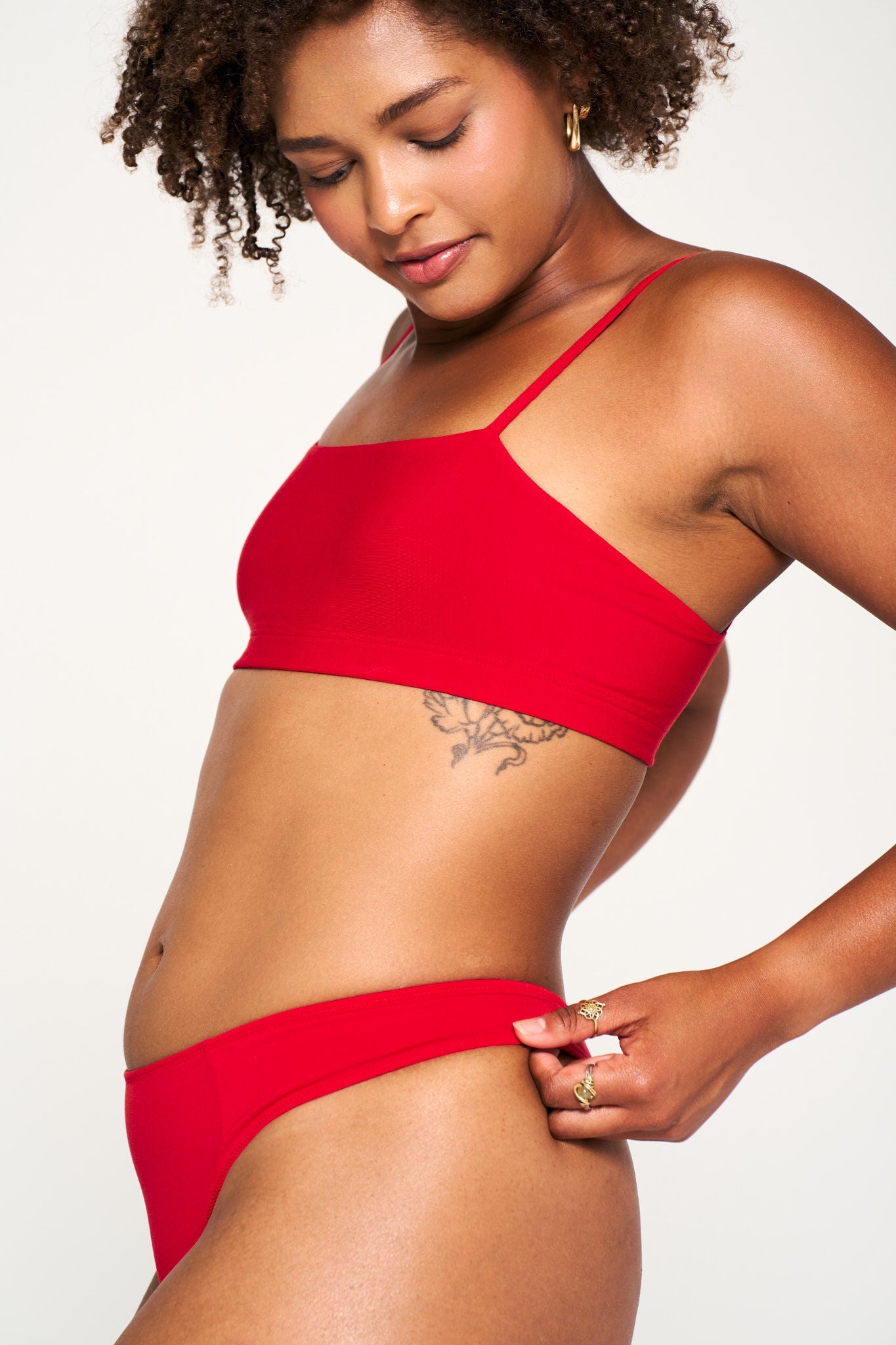 Power Play Red | Model is wearing size L undie & M bra