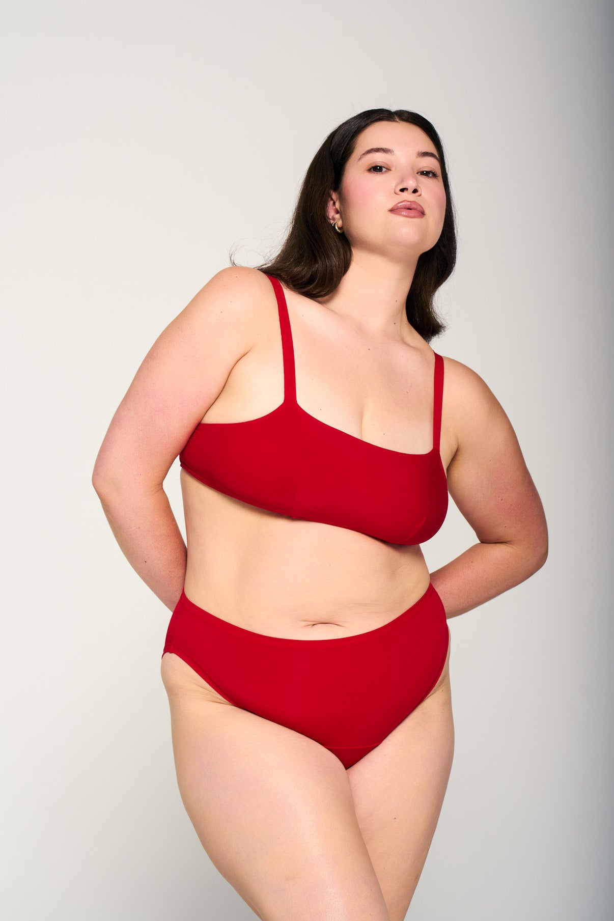 Power Play Red | Model is wearing size XL undie & XL bra