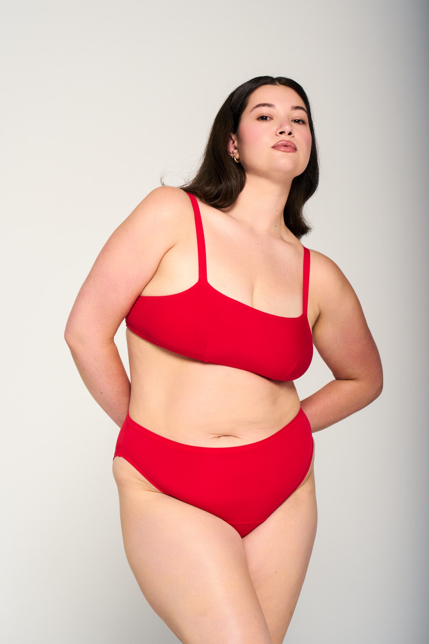 Power Play Red | Model is wearing size XL undie & XL bra