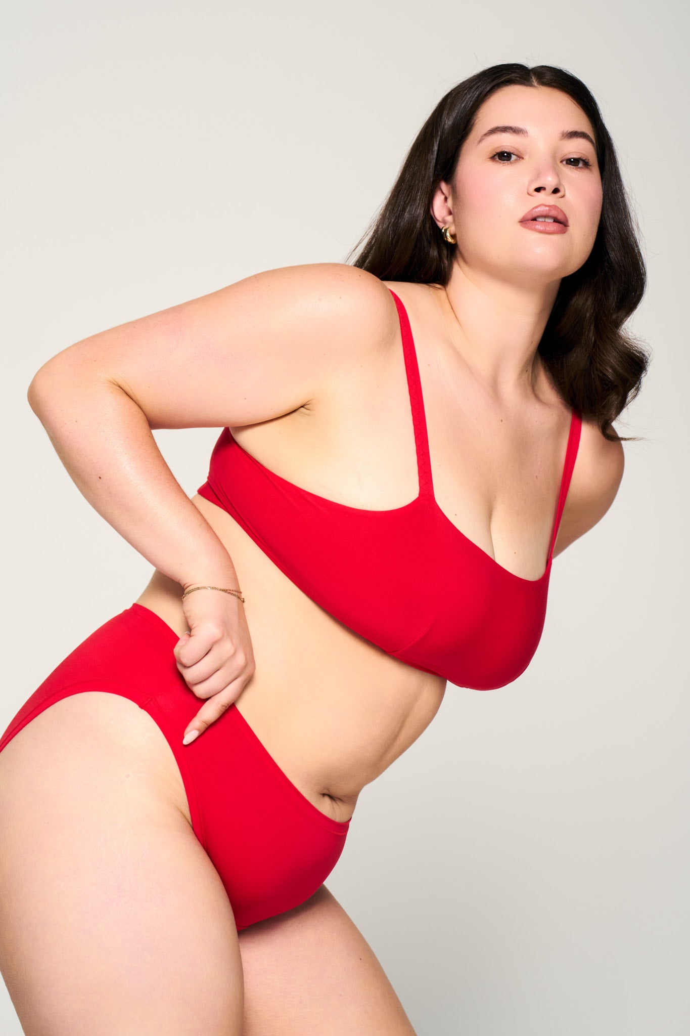 Power Play Red | Model is wearing size XL undie & XL bra
