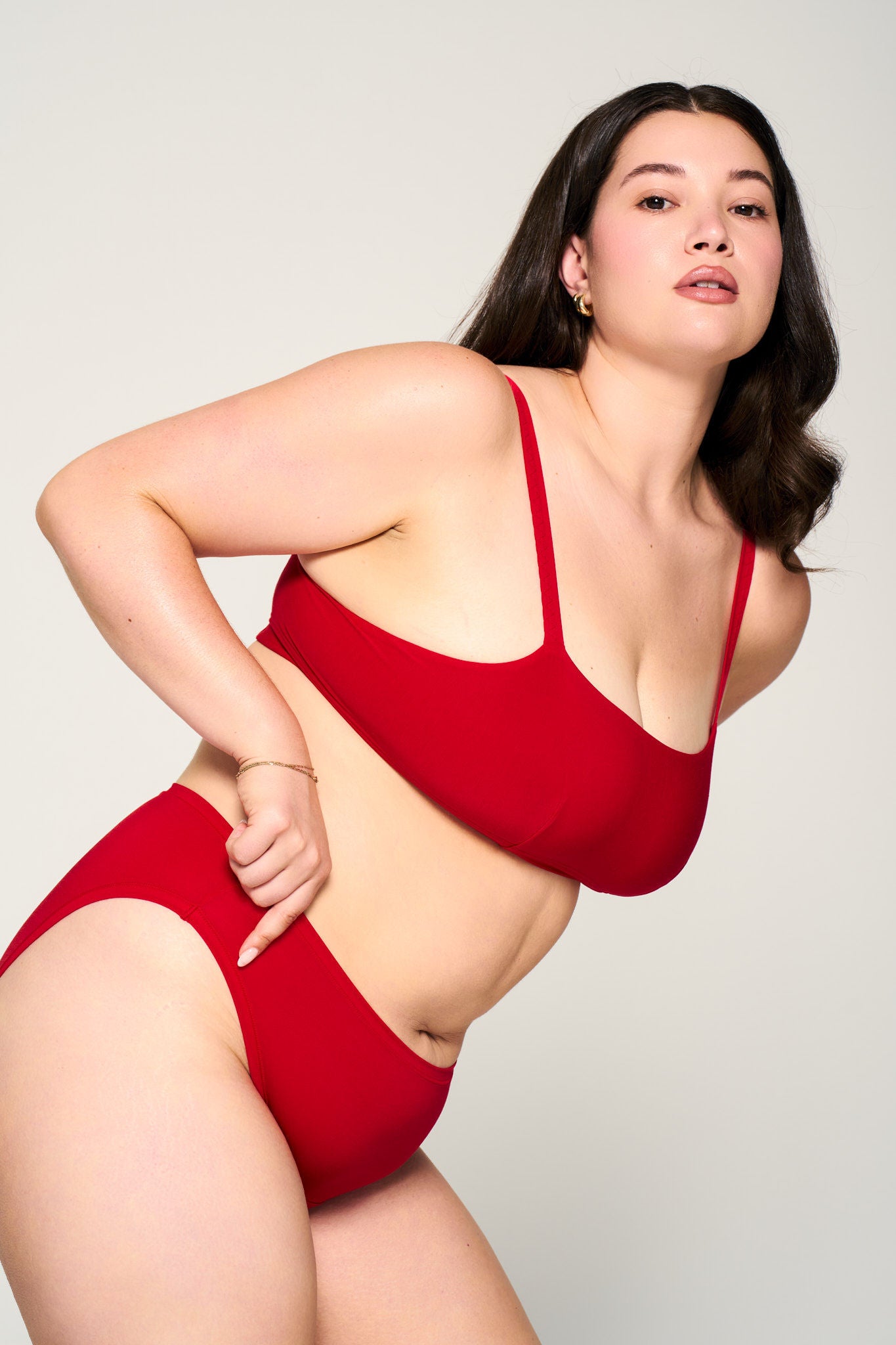 Power Play Red | Model is wearing size XL undie & XL bra