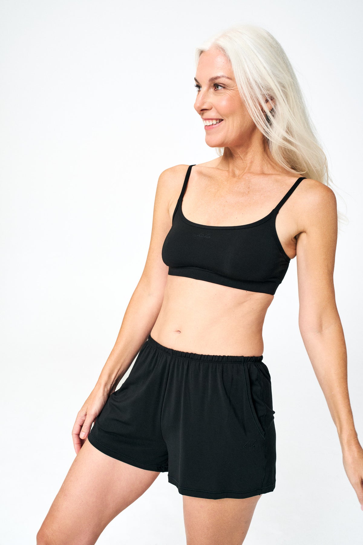 Black | Model is size XS top, S bottom and 5’8”.