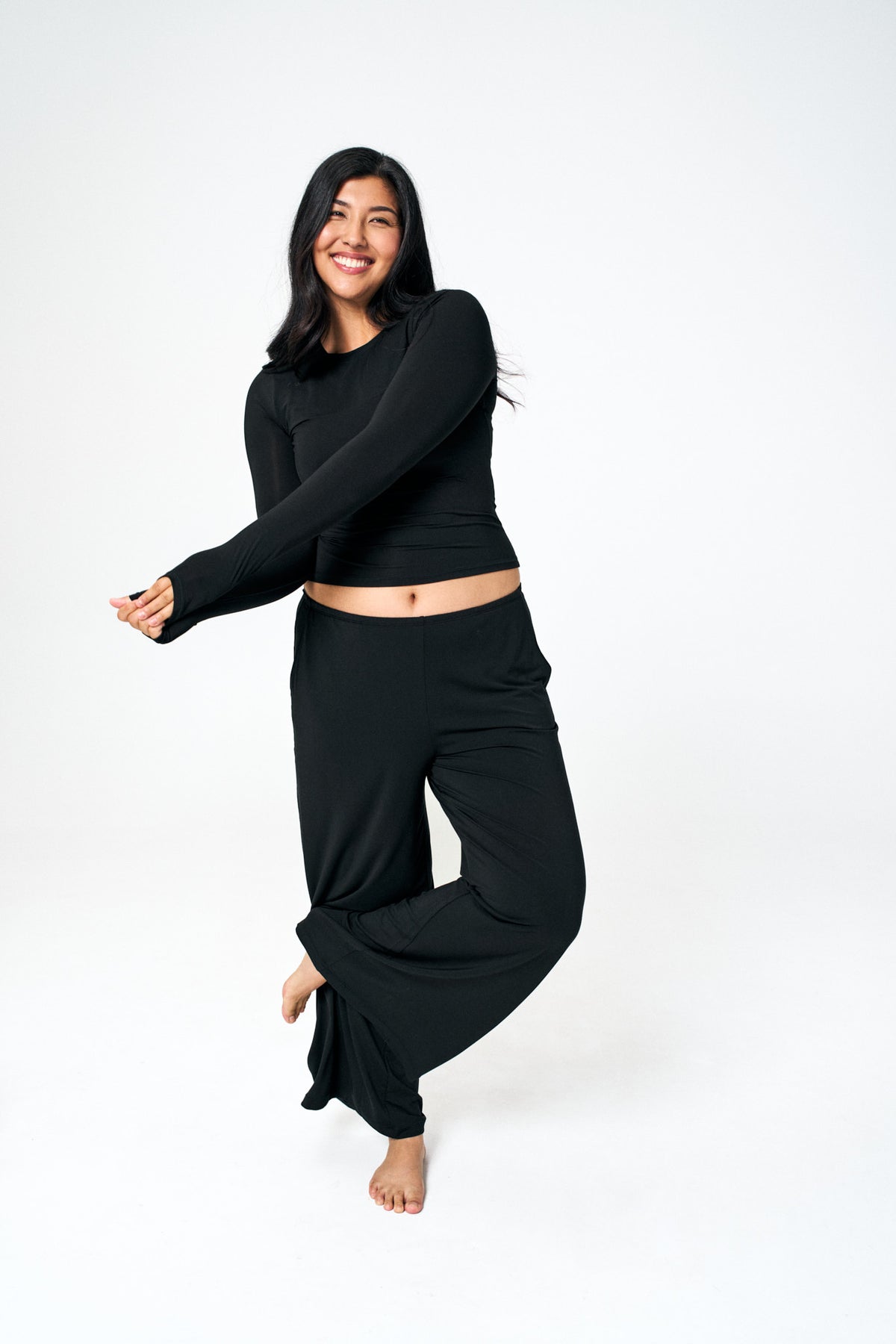 Black | Model is size M top, L bottom and 5'10"