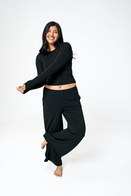 Black | Model is size M top, L bottom and 5'10"
