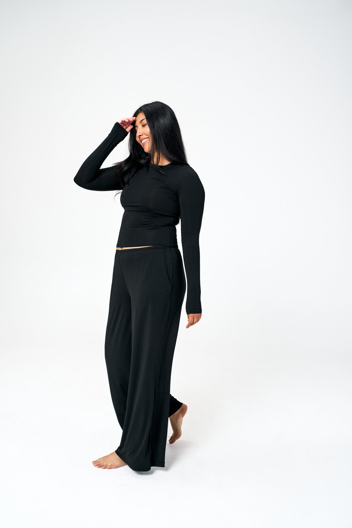 Black | Model is size M top, L bottom and 5'10"
