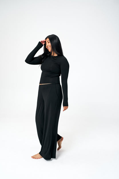 Black | Model is size M top, L bottom and 5'10"