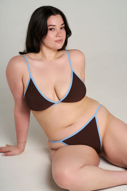 Brown / Sky Blue | Model is wearing size XL